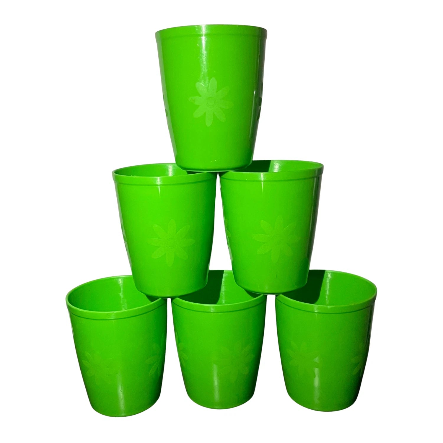 BPA Free 6 Green Plastic Cups Set Floral Embossed Design Stackable Reusable 8 oz | eBay