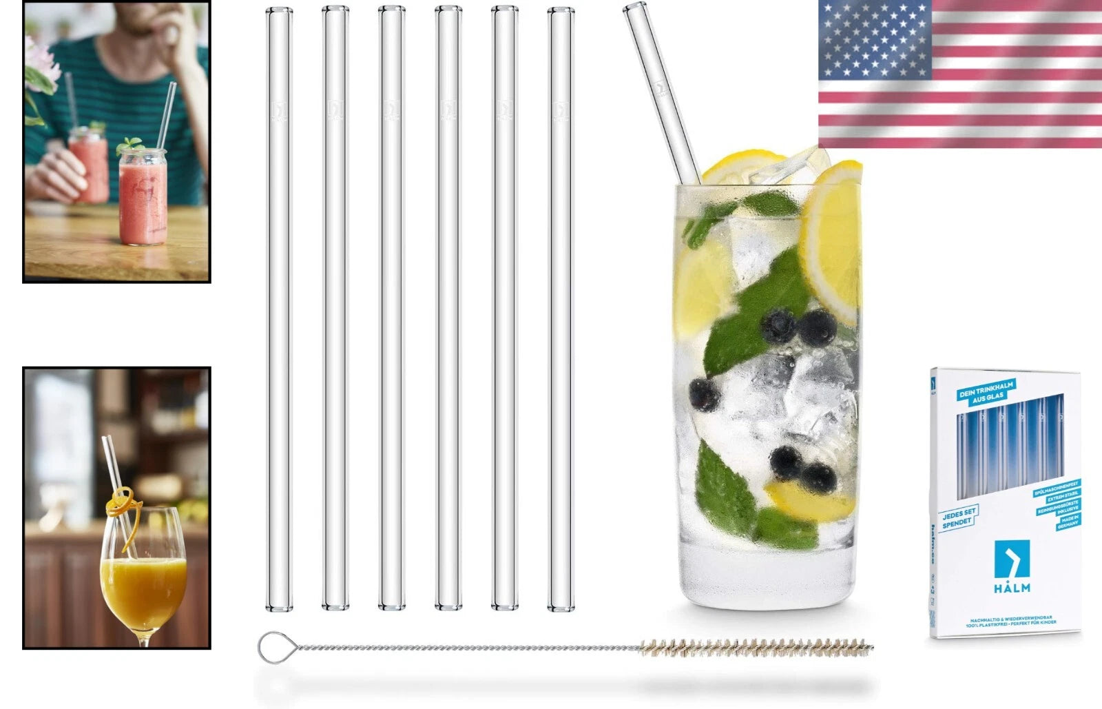 8-Inch Glass Straws Set - 6 Durable Reusable Straws for Smoothies & Cocktails | eBay