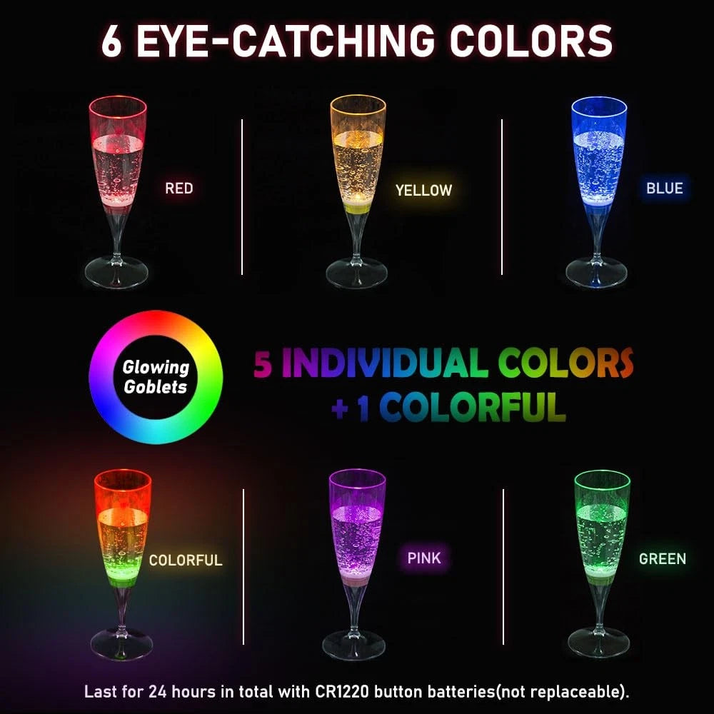 LED Champagne Flutes (Set of 6 Multi-Color), Water Liquid Activated Light Up ... | eBay