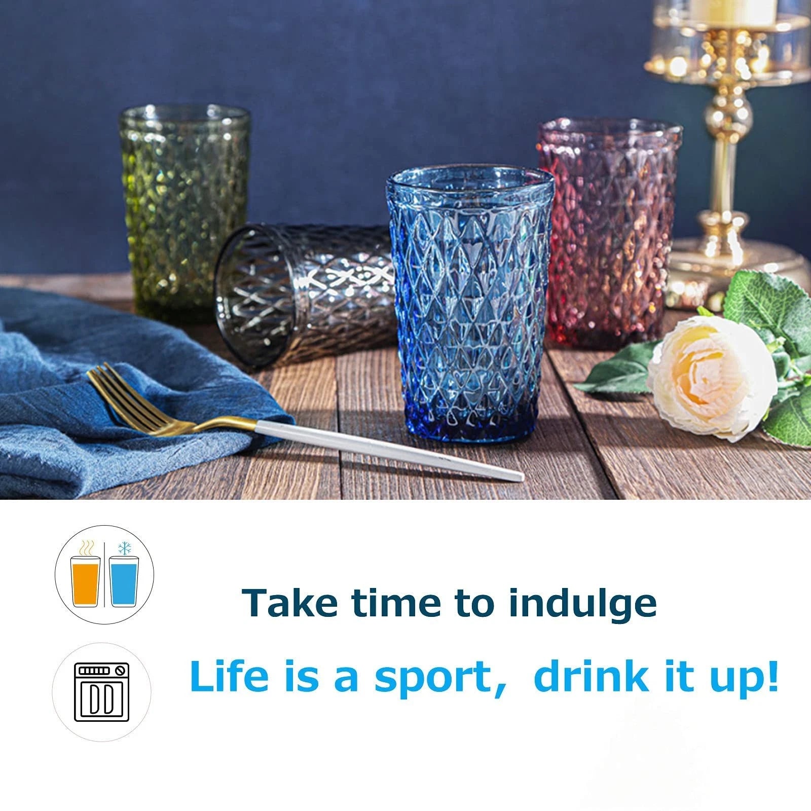 Blue Diamond Glassware Set of 6 - 12 oz Tumblers for Water, Juice, Cocktails | eBay