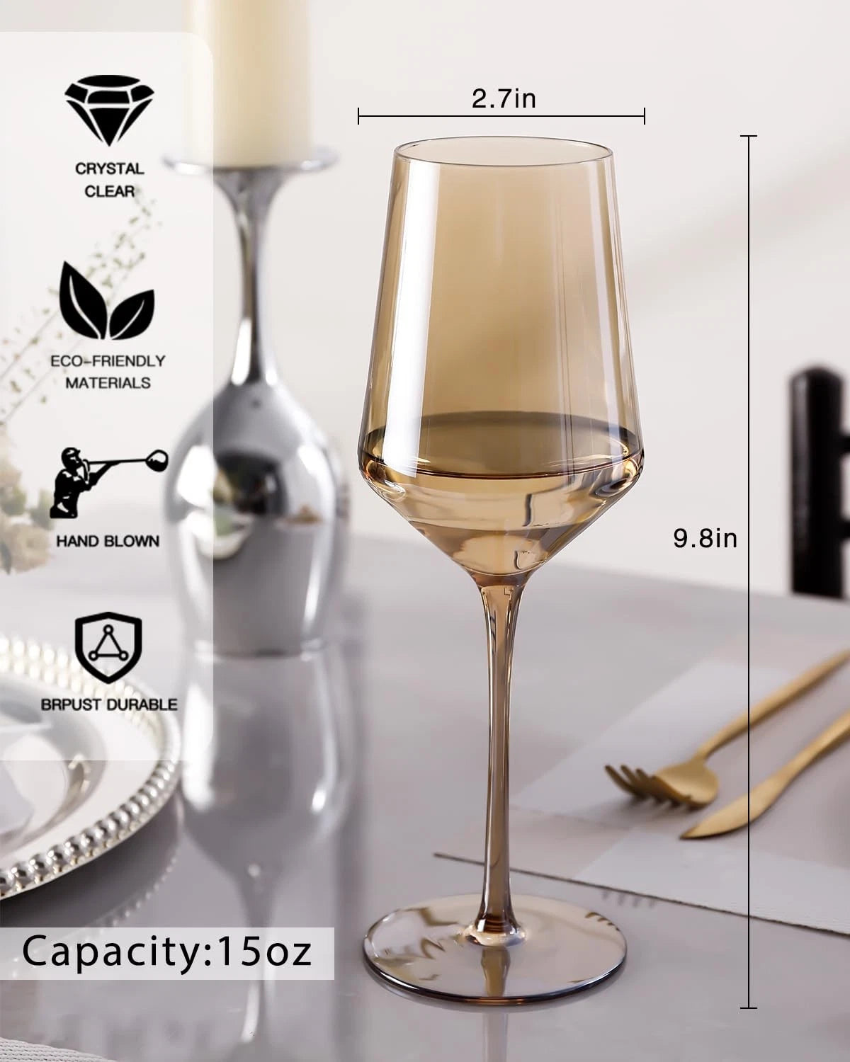 Colored Wine Glasses Set of 6 | 15 oz Hand Blown Crystal | Elegant Stemware | eBay