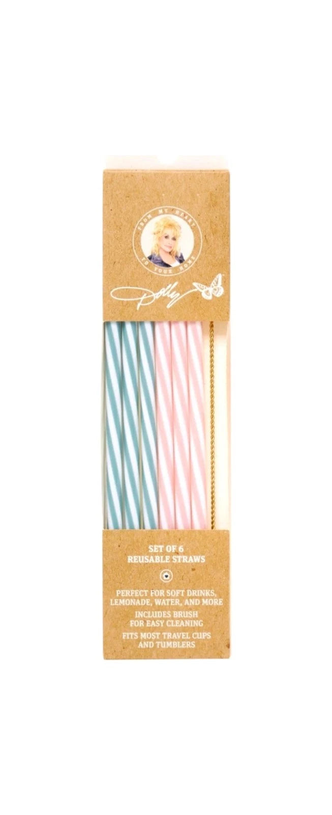 Dolly Parton Reusable Straws Set Of 6 with 1 Brush Pink & Blue Dollycore NWT | eBay