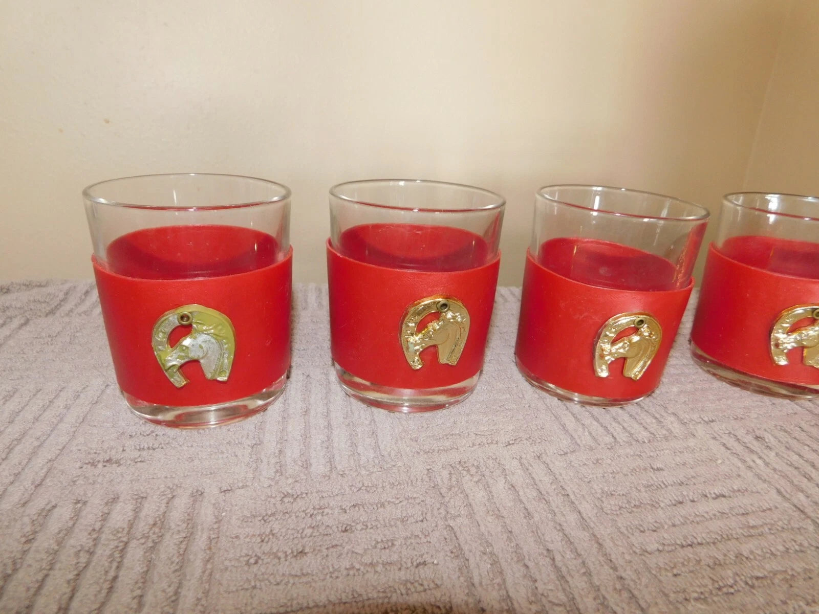 Horseshoe Tumbler Drinking Glass Set of 6 Vintage Mid Century w/ Red Bands | eBay