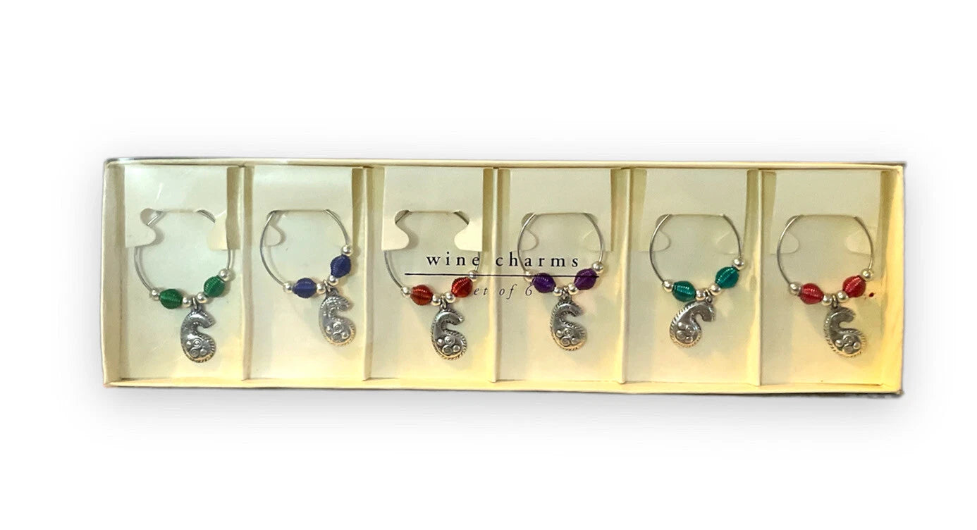 Pier 1 Paisley Wine Charms Set of 6 - Multicolored Glass Markers Hostess Gift | eBay