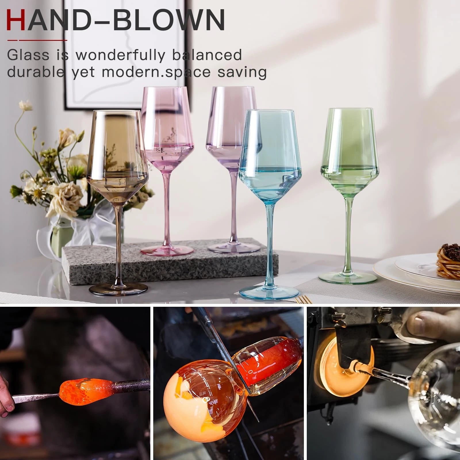 Colored Wine Glasses Set of 6 | 15 oz Hand Blown Crystal | Elegant Stemware | eBay