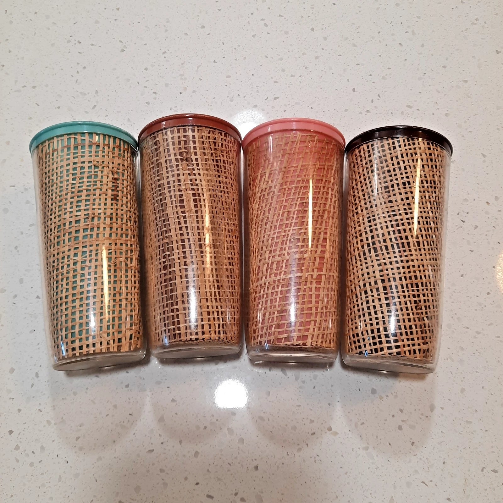 Raffia Ware Melmac Insulated Tumblers Multicolor Set of 4 MCM 1960s Nostalgia | eBay