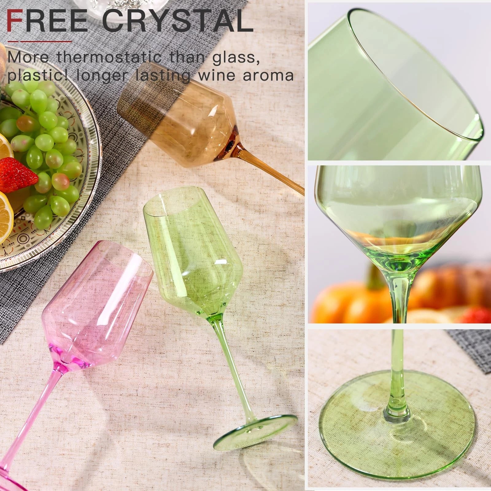 Colored Wine Glasses Set of 6 | 15 oz Hand Blown Crystal | Elegant Stemware | eBay