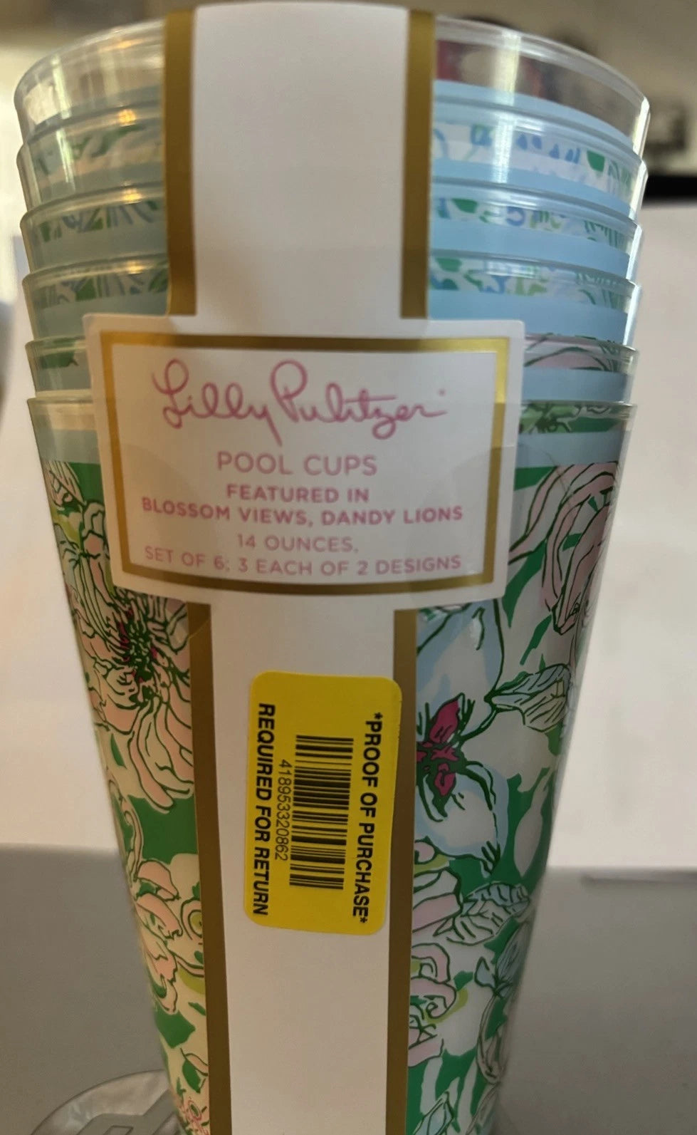 Lilly Pulitzer Pool Cups Set Of 6 'Blossom Views, Dandy Lions” New | eBay