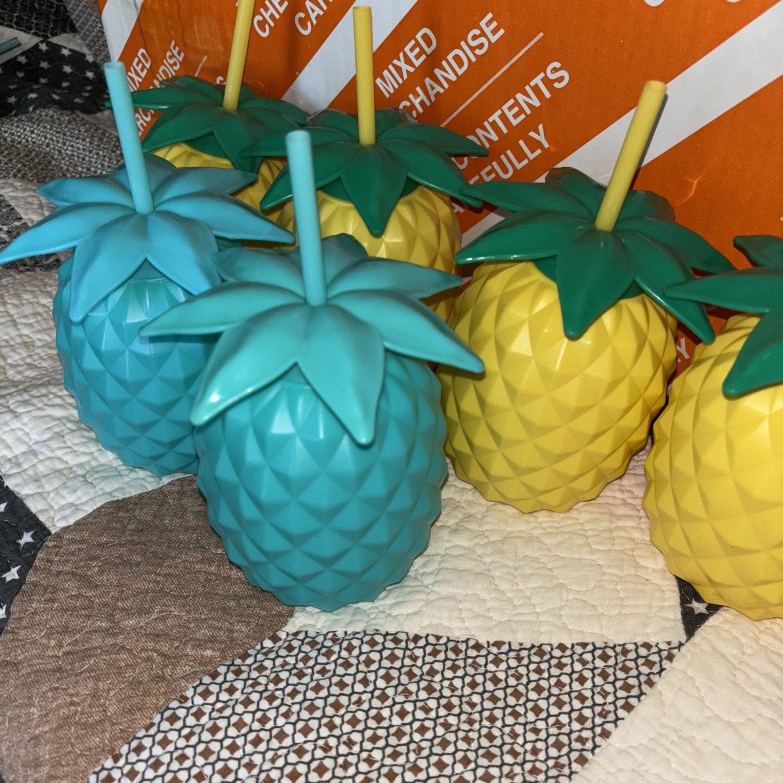 Pineapple shaped plastic cups with lid and straw Set Of 6. | eBay