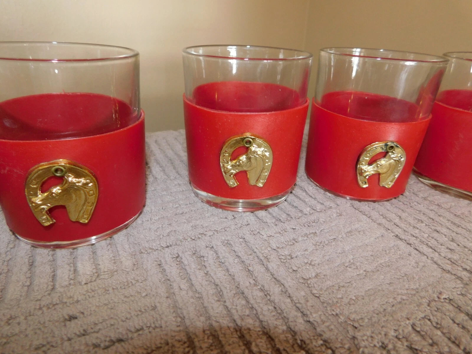 Horseshoe Tumbler Drinking Glass Set of 6 Vintage Mid Century w/ Red Bands | eBay