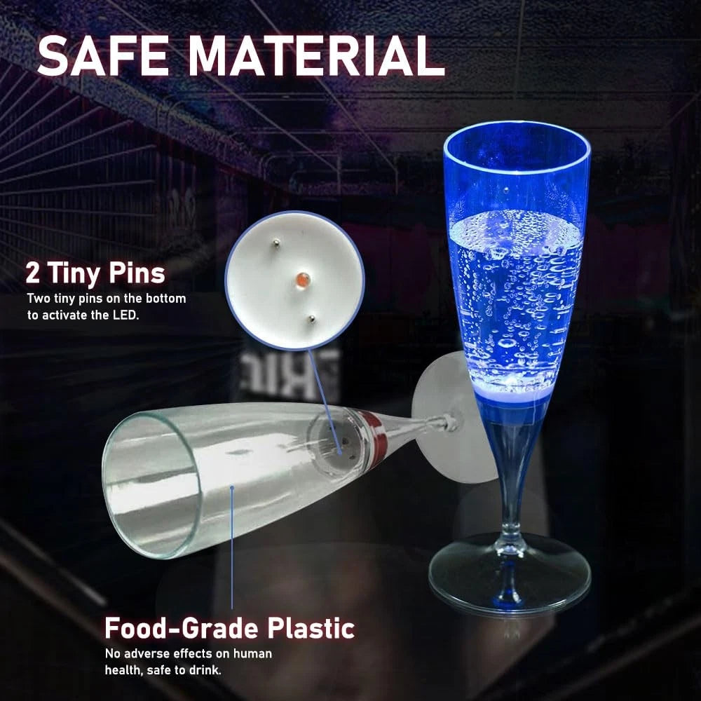 LED Champagne Flutes (Set of 6 Multi-Color), Water Liquid Activated Light Up ... | eBay
