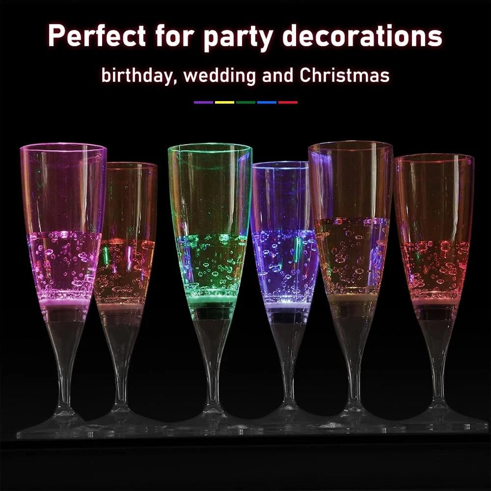 LED Champagne Flutes (Set of 6 Multi-Color), Water Liquid Activated Light Up ... | eBay