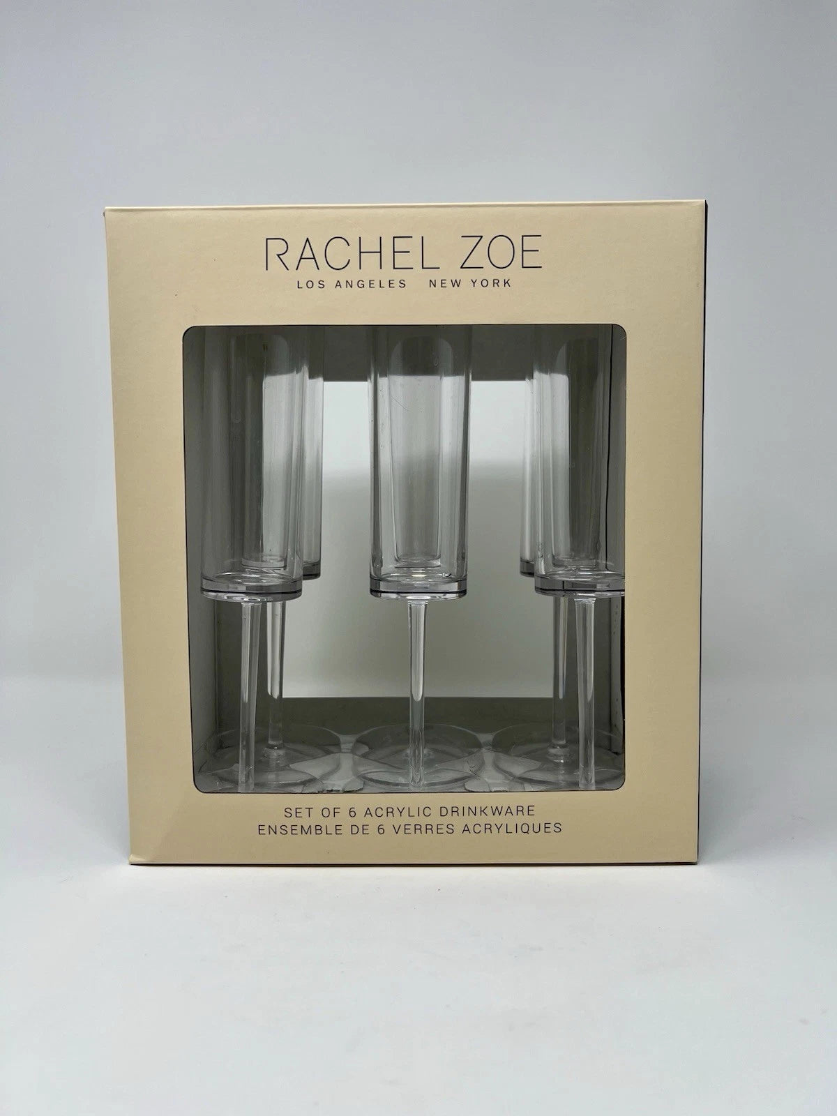 Rachel Zoe set of 6 Acrylic Long Stem Champagne/Wine Glasses 5 oz New in Box | eBay