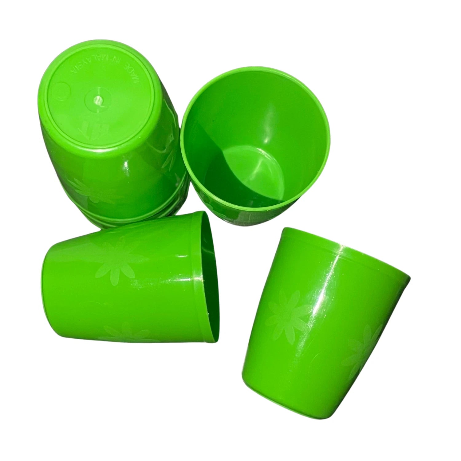 BPA Free 6 Green Plastic Cups Set Floral Embossed Design Stackable Reusable 8 oz | eBay