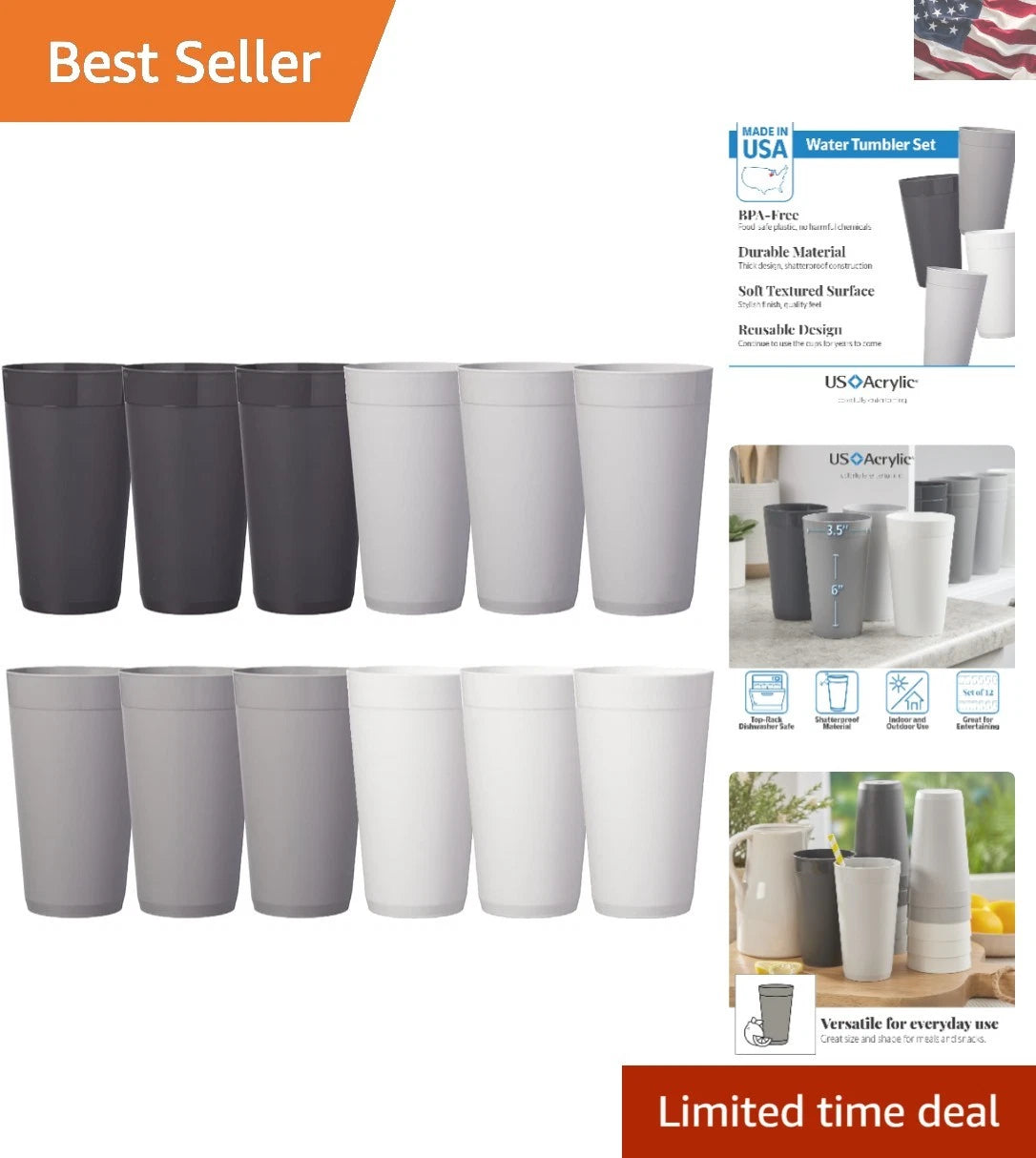 Reusable 20oz Shatterproof Plastic Tumblers in Stylish Grey Stone - 12 Pack | eBay