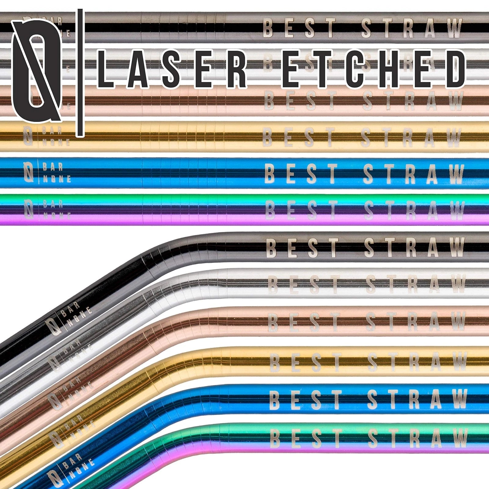 BAR NONE Best Straws Set of 12 | 10.5" Long Wide Rainbow Multi Colored Stainl... | eBay