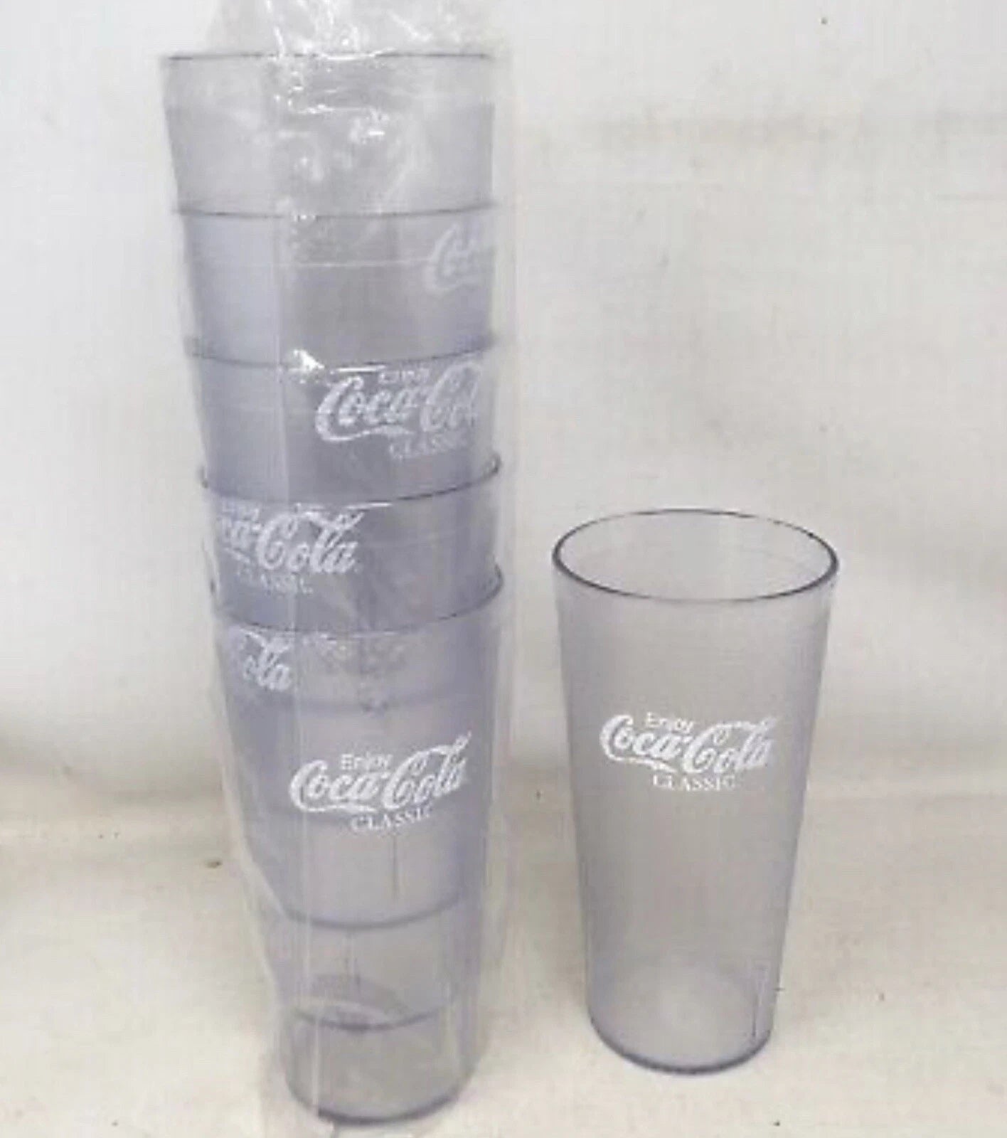 NOS Carlisle Enjoy Coca-Cola Clear Stackable Plastic Tumbler Cups 20oz, 6pcs | eBay