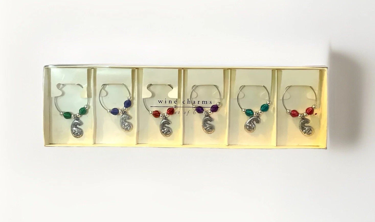 Pier 1 Paisley Wine Charms Set of 6 - Multicolored Glass Markers Hostess Gift | eBay