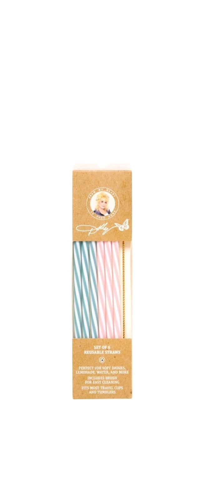 Dolly Parton Reusable Straws Set Of 6 with 1 Brush Pink & Blue Dollycore NWT | eBay