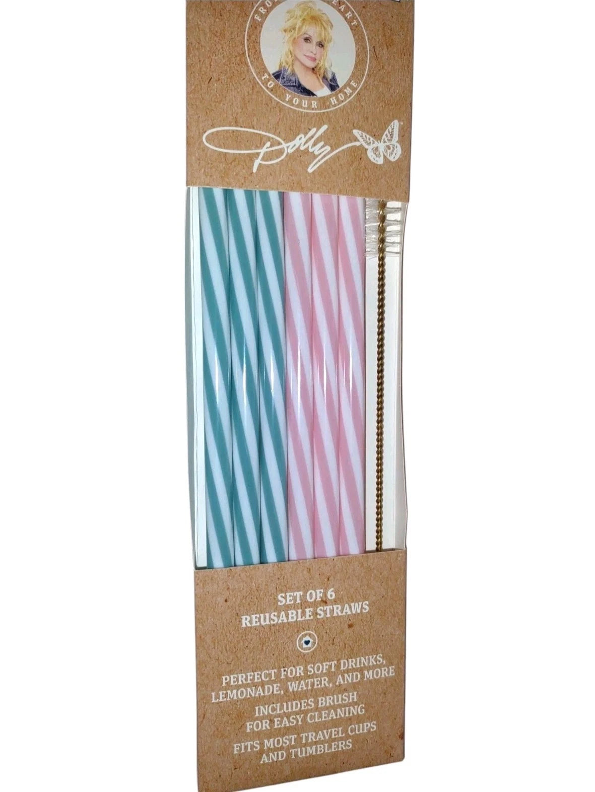 Dolly Parton Reusable Straws Set Of 6 with 1 Brush Pink & Blue Dollycore NWT | eBay