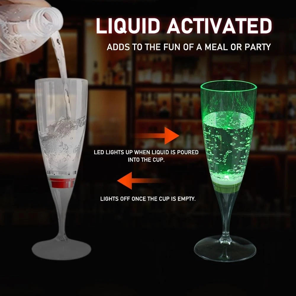 LED Champagne Flutes (Set of 6 Multi-Color), Water Liquid Activated Light Up ... | eBay