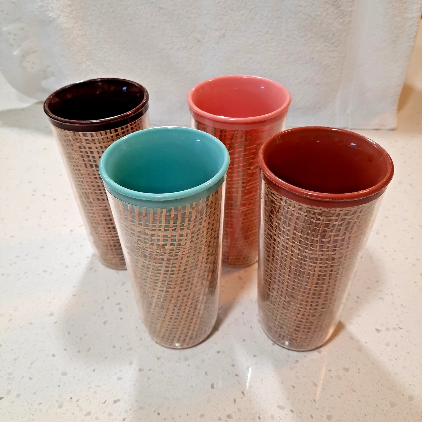 Raffia Ware Melmac Insulated Tumblers Multicolor Set of 4 MCM 1960s Nostalgia | eBay
