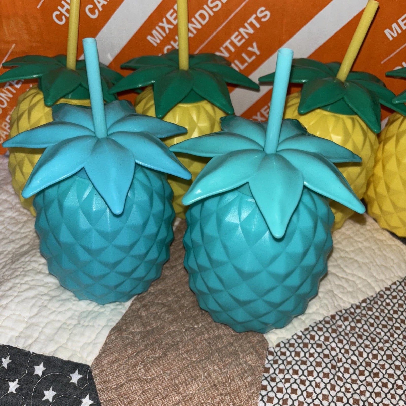 Pineapple shaped plastic cups with lid and straw Set Of 6. | eBay