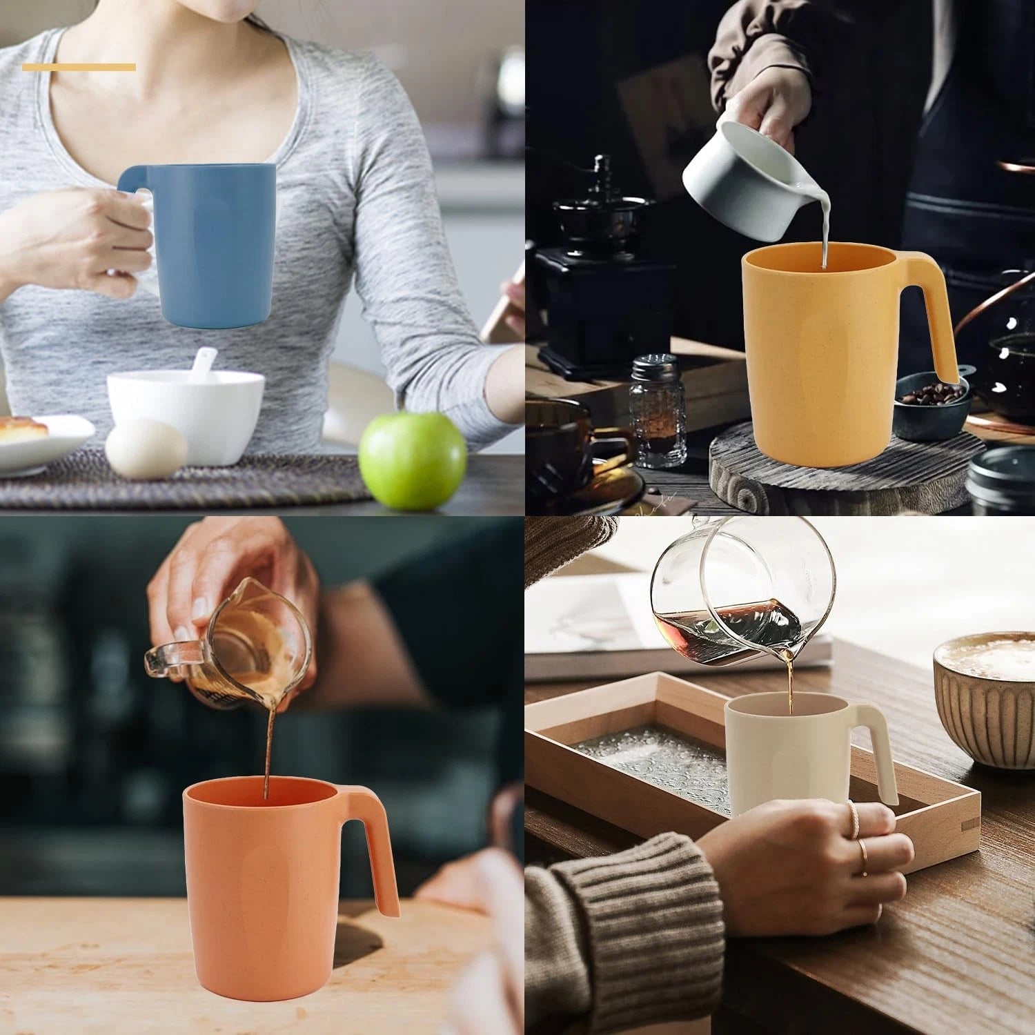 PYRMONT Wheat Straw Cups-Mug Set of 6,Unbreakable 16 OZ With Handles, Mix | eBay