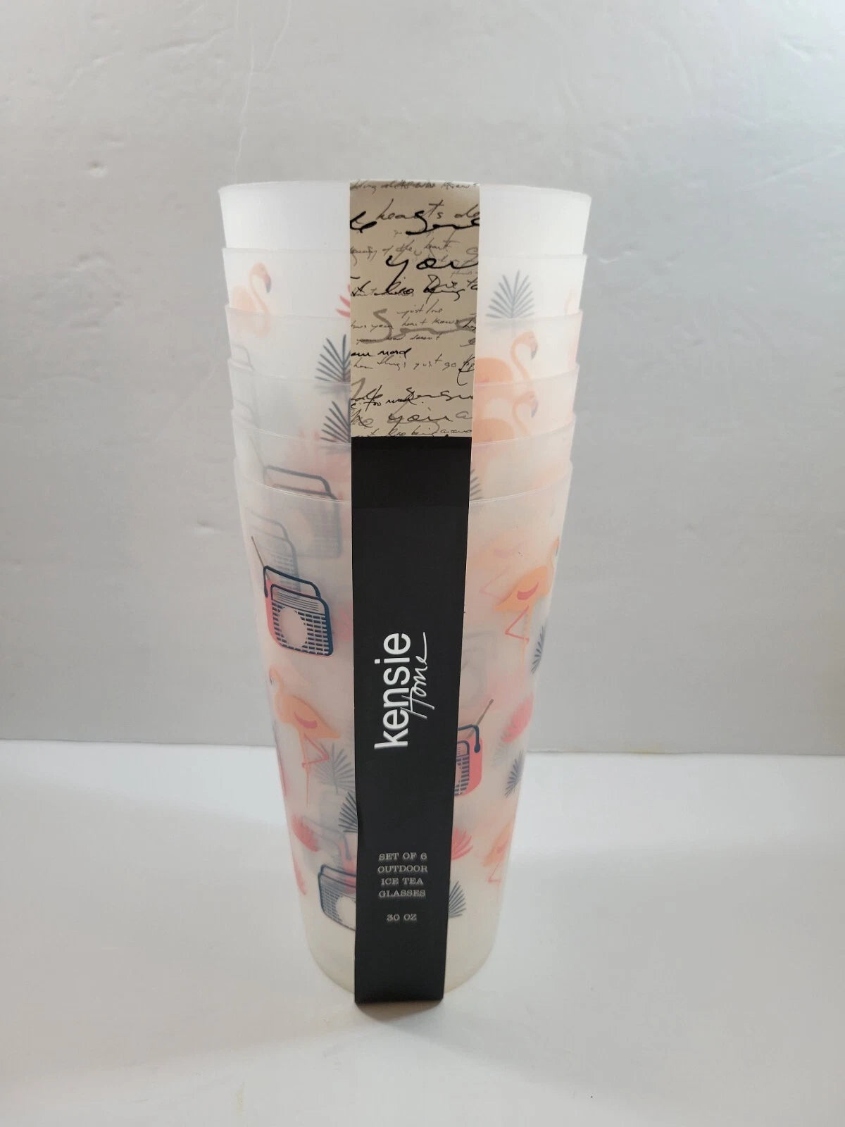 NWT | 6 Kensie Home Outdoor Ice Tea Glasses 30 oz Plastic Pink Flamingoes Motif | eBay