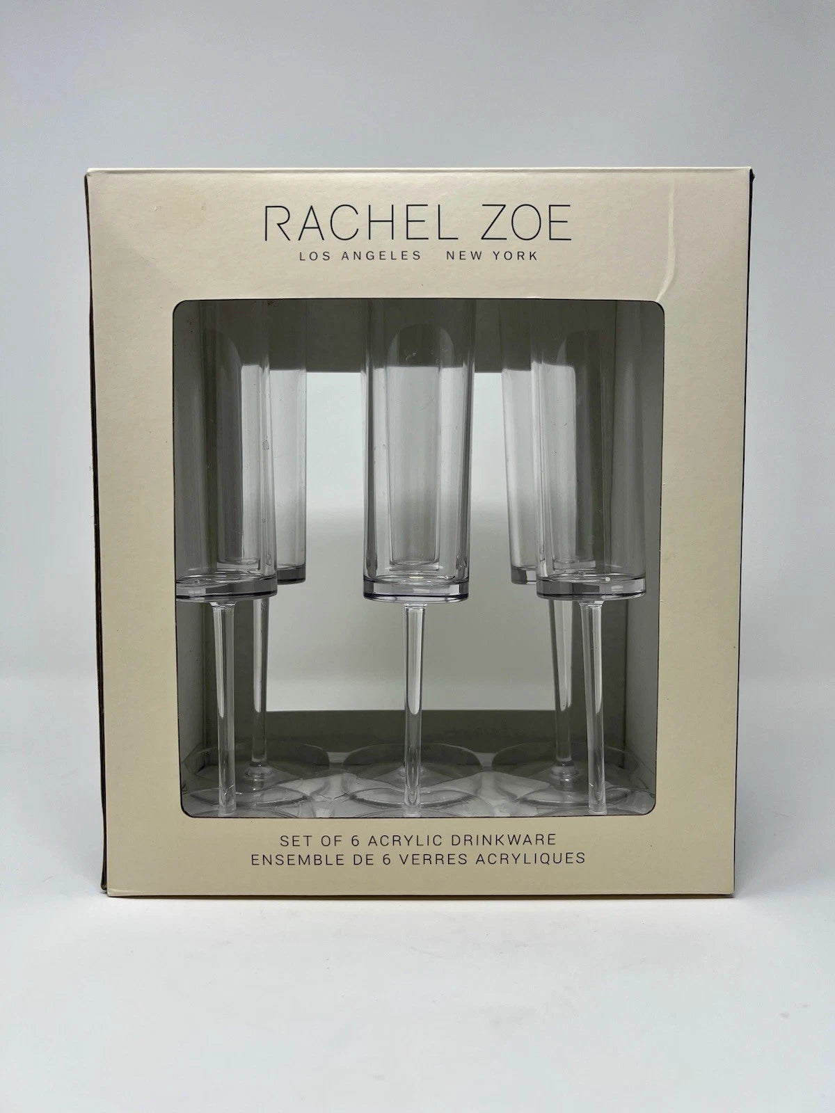 Rachel Zoe set of 6 Acrylic Long Stem Champagne/Wine Glasses 5 oz New in Box | eBay