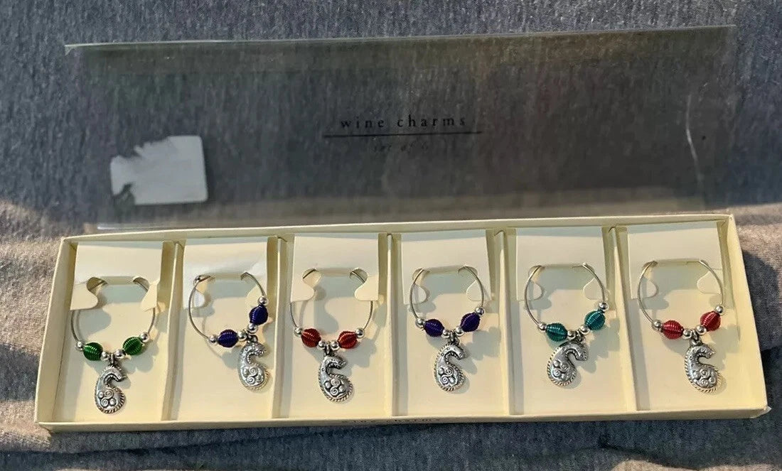 Pier 1 Paisley Wine Charms Set of 6 - Multicolored Glass Markers Hostess Gift | eBay