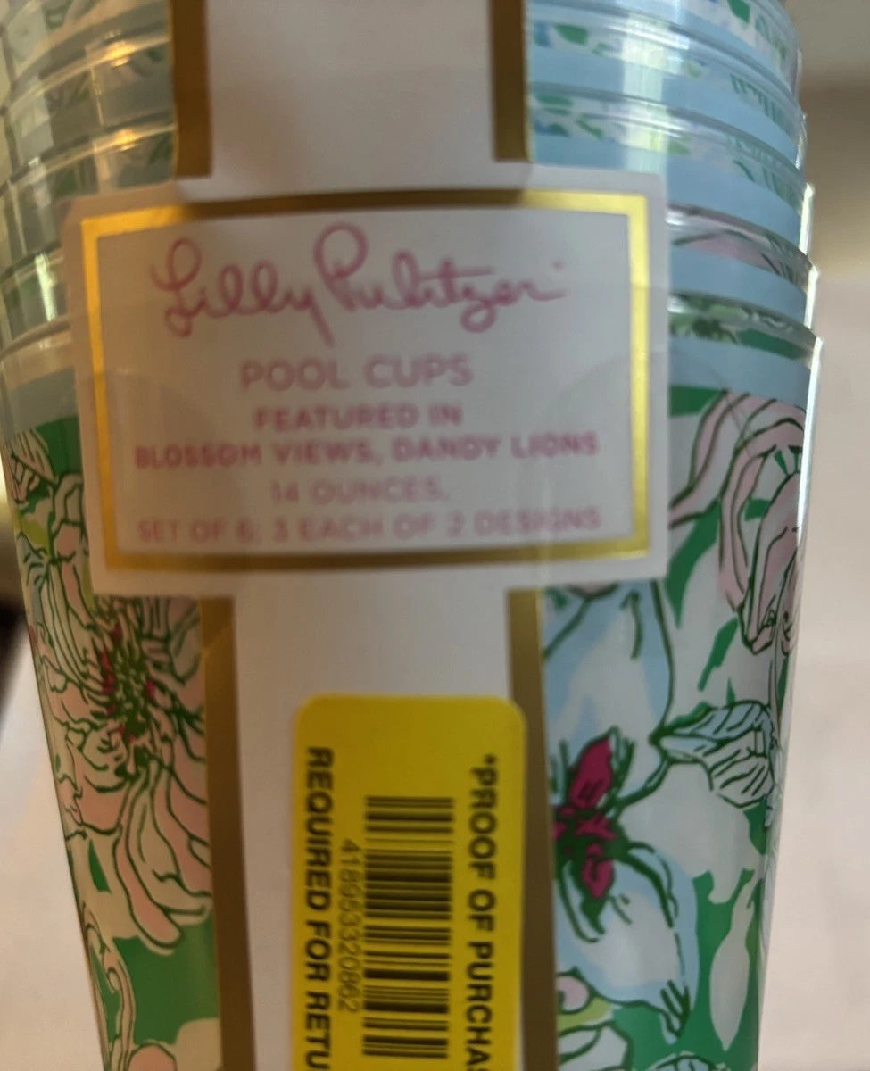 Lilly Pulitzer Pool Cups Set Of 6 'Blossom Views, Dandy Lions” New | eBay
