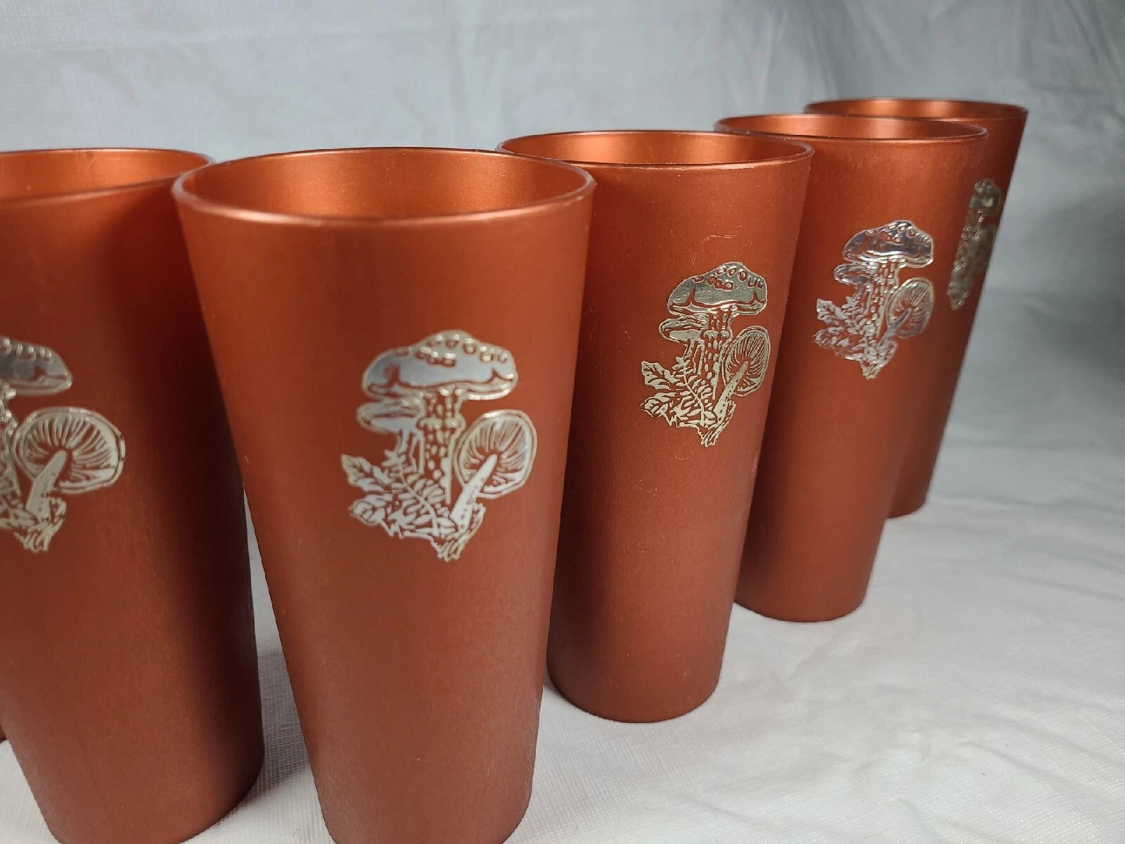 7 Vintage Nasco Silver Mushrooms on Copper Plastic Drinking Cups Tumblers 1970s | eBay