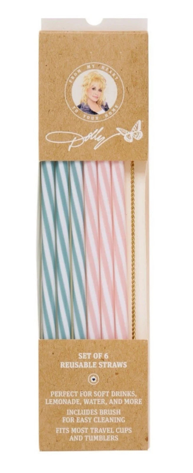 Dolly Parton Reusable Straws Set Of 6 with 1 Brush Pink & Blue Dollycore NWT | eBay