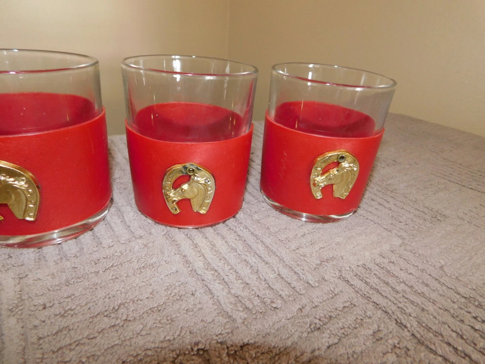 Horseshoe Tumbler Drinking Glass Set of 6 Vintage Mid Century w/ Red Bands | eBay