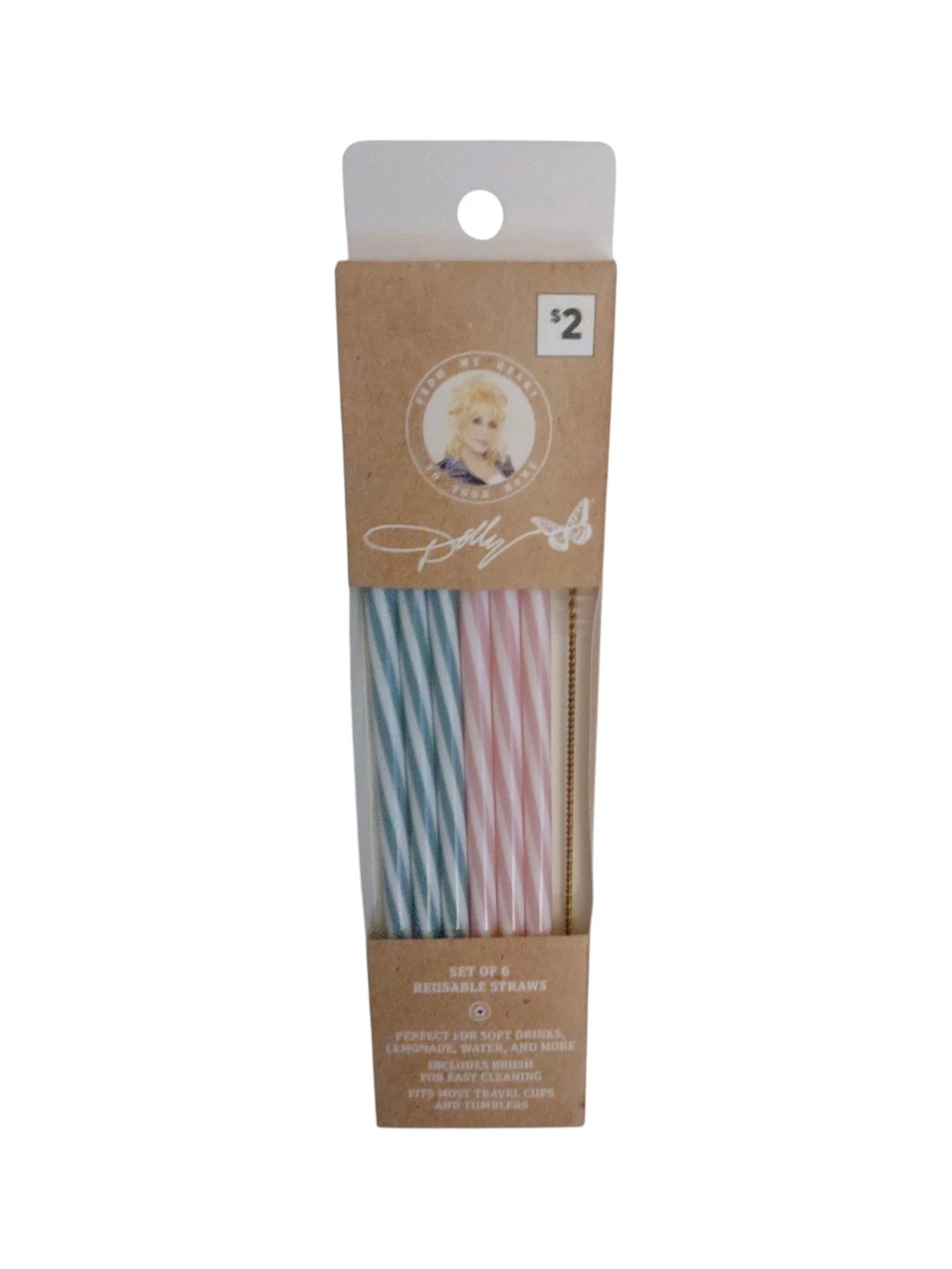 Dolly Parton Reusable Straws Set Of 6 with 1 Brush Pink & Blue Dollycore NWT | eBay