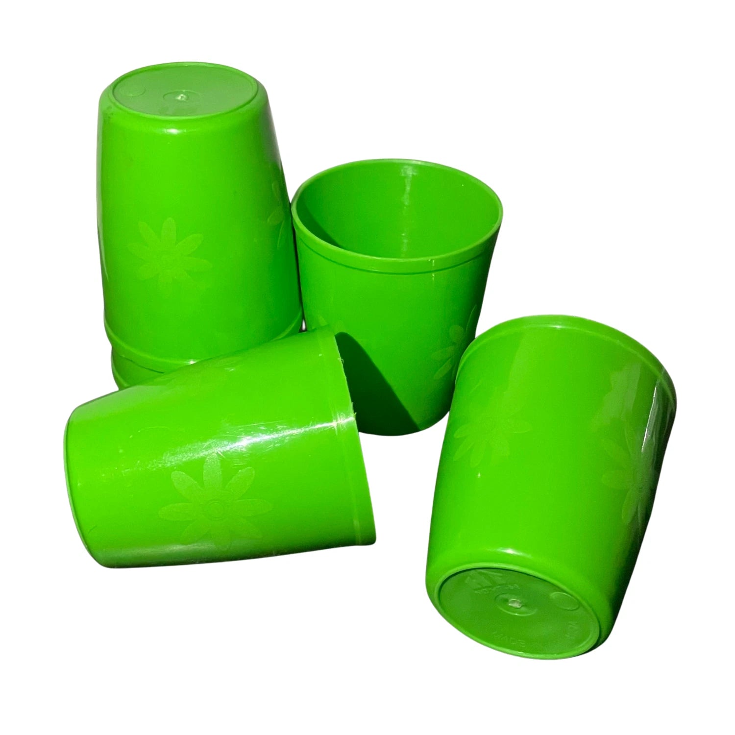 BPA Free 6 Green Plastic Cups Set Floral Embossed Design Stackable Reusable 8 oz | eBay