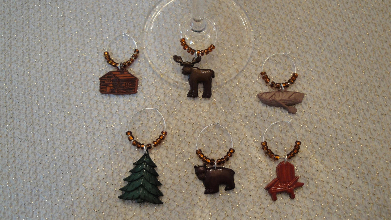 "LAKE/CABIN IN THE WOODS" SET OF 6 Themed hand Crafted Drink Markers | eBay