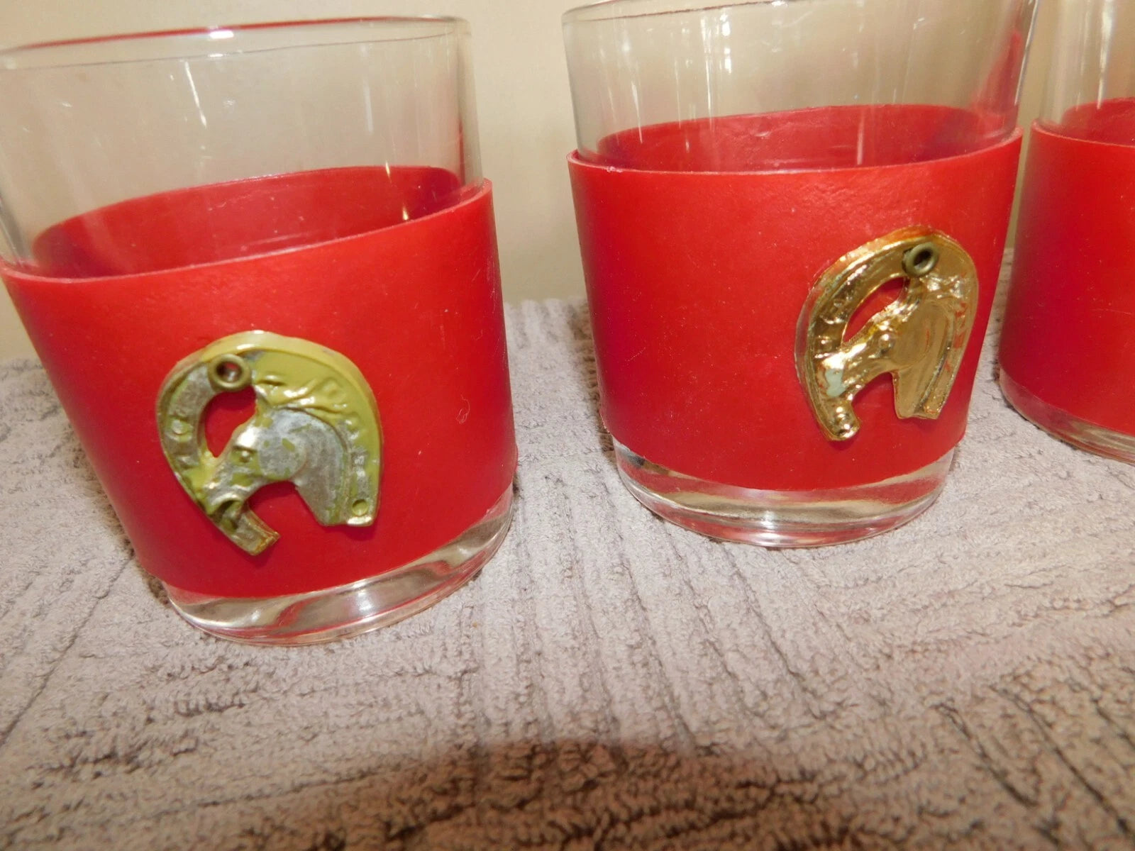 Horseshoe Tumbler Drinking Glass Set of 6 Vintage Mid Century w/ Red Bands | eBay