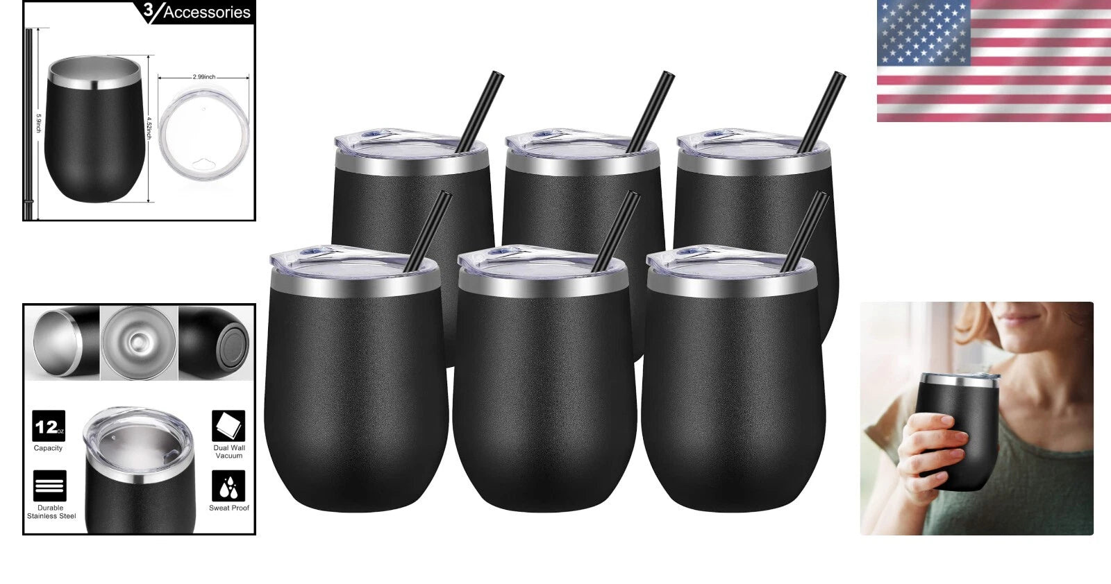 Fashionable 12oz Stemless Wine Tumblers - Bulk of 6 for Hot & Cold Drinks | eBay