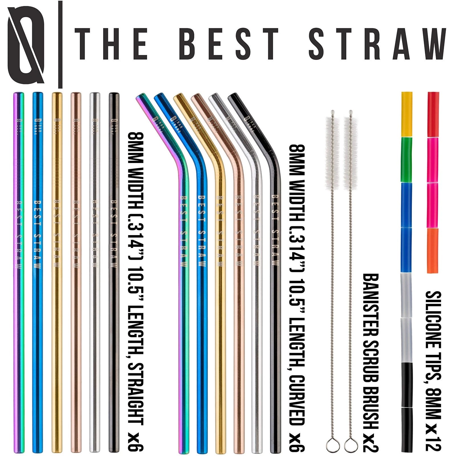 BAR NONE Best Straws Set of 12 | 10.5" Long Wide Rainbow Multi Colored Stainl... | eBay