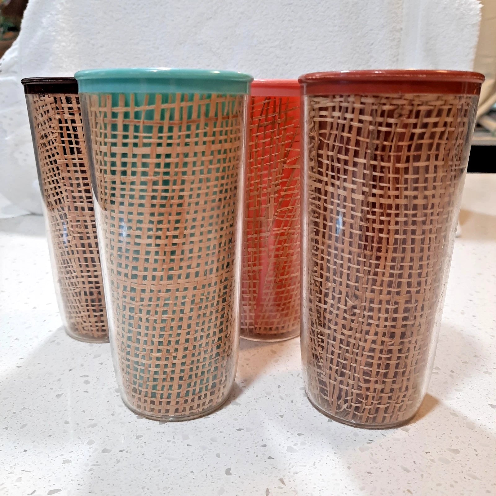 Raffia Ware Melmac Insulated Tumblers Multicolor Set of 4 MCM 1960s Nostalgia | eBay