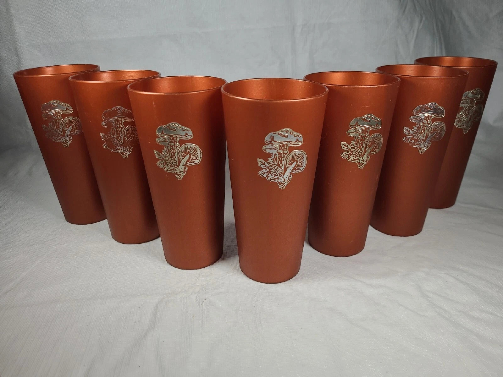 7 Vintage Nasco Silver Mushrooms on Copper Plastic Drinking Cups Tumblers 1970s | eBay