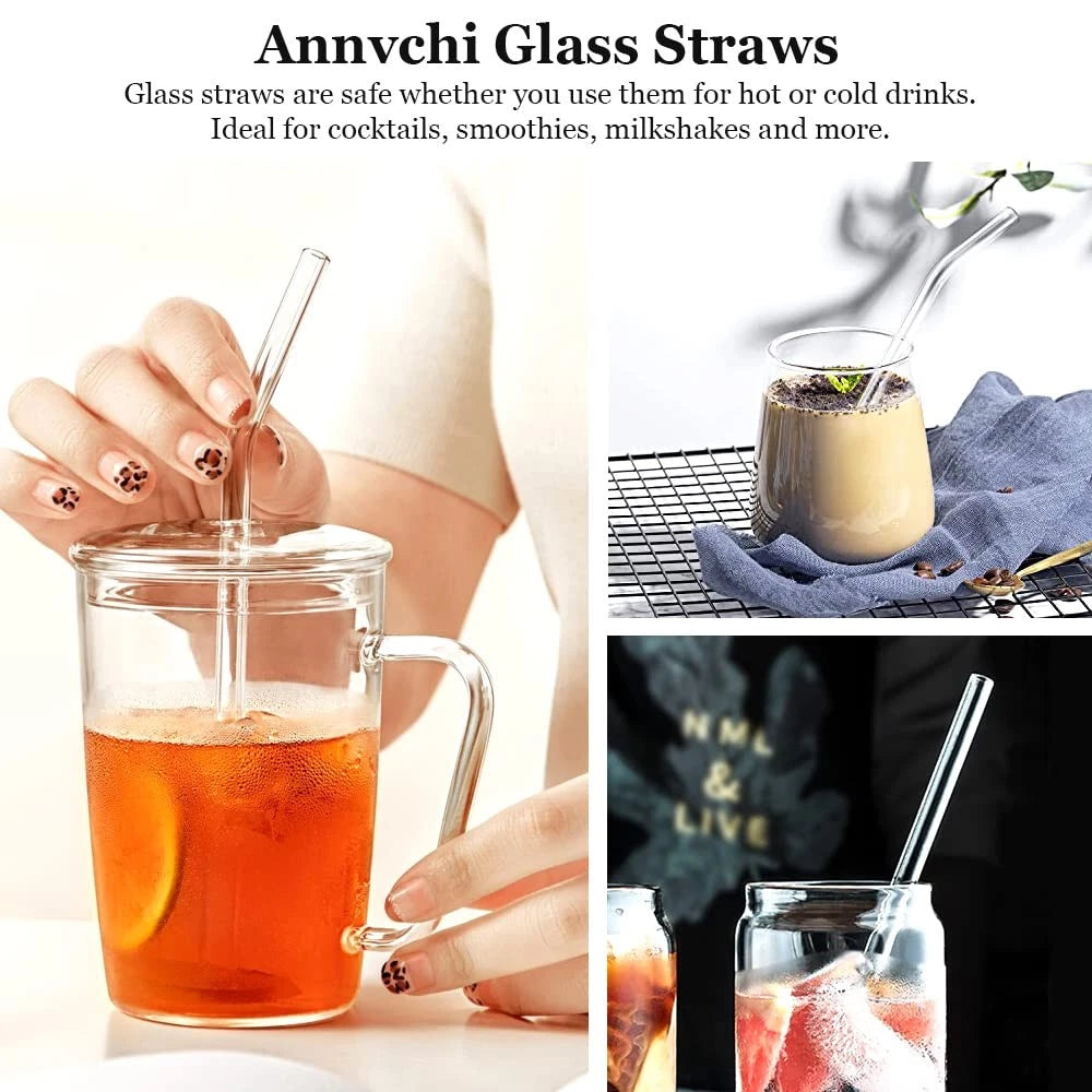 Annvchi 16 Pack Reusable Glass Straws,set Of 6 Straight And 6 Bent Wit | eBay