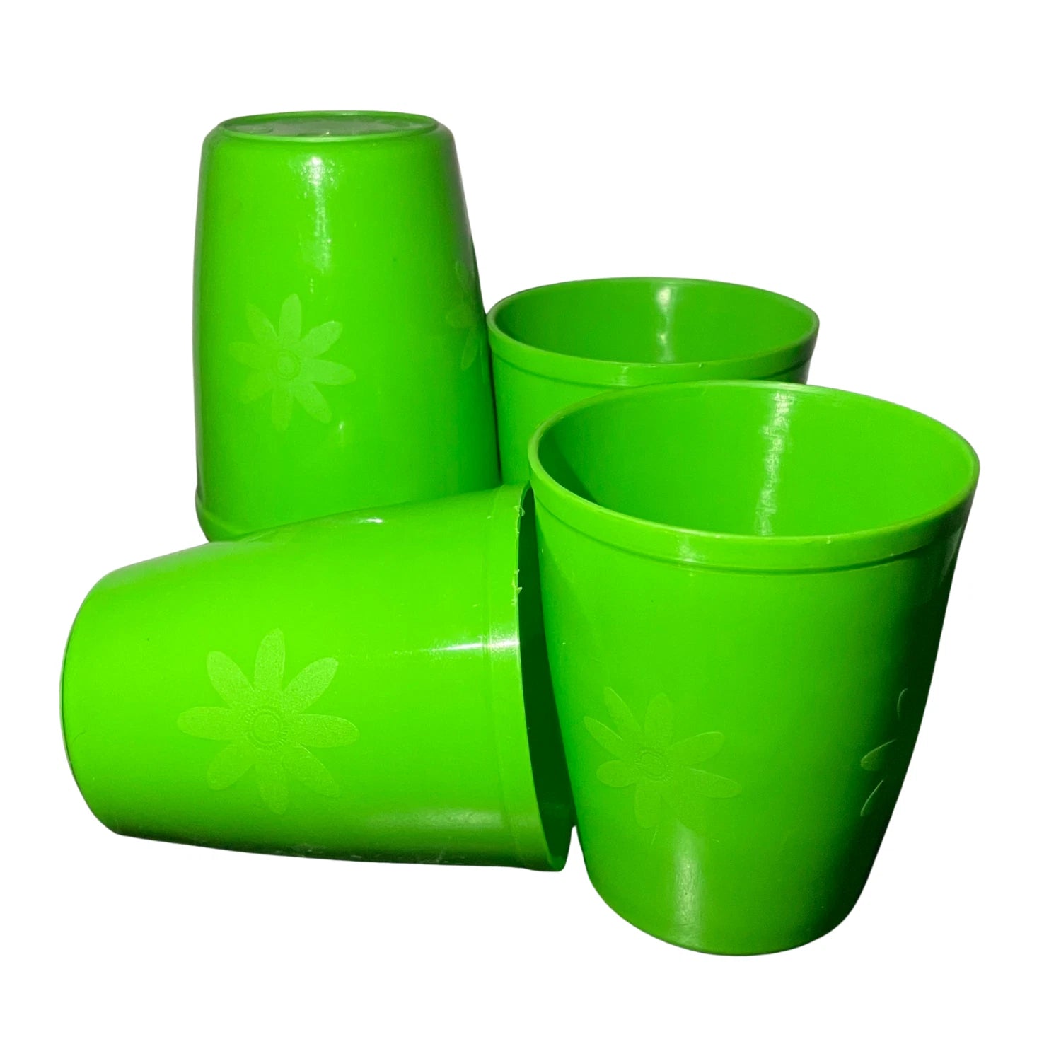 BPA Free 6 Green Plastic Cups Set Floral Embossed Design Stackable Reusable 8 oz | eBay