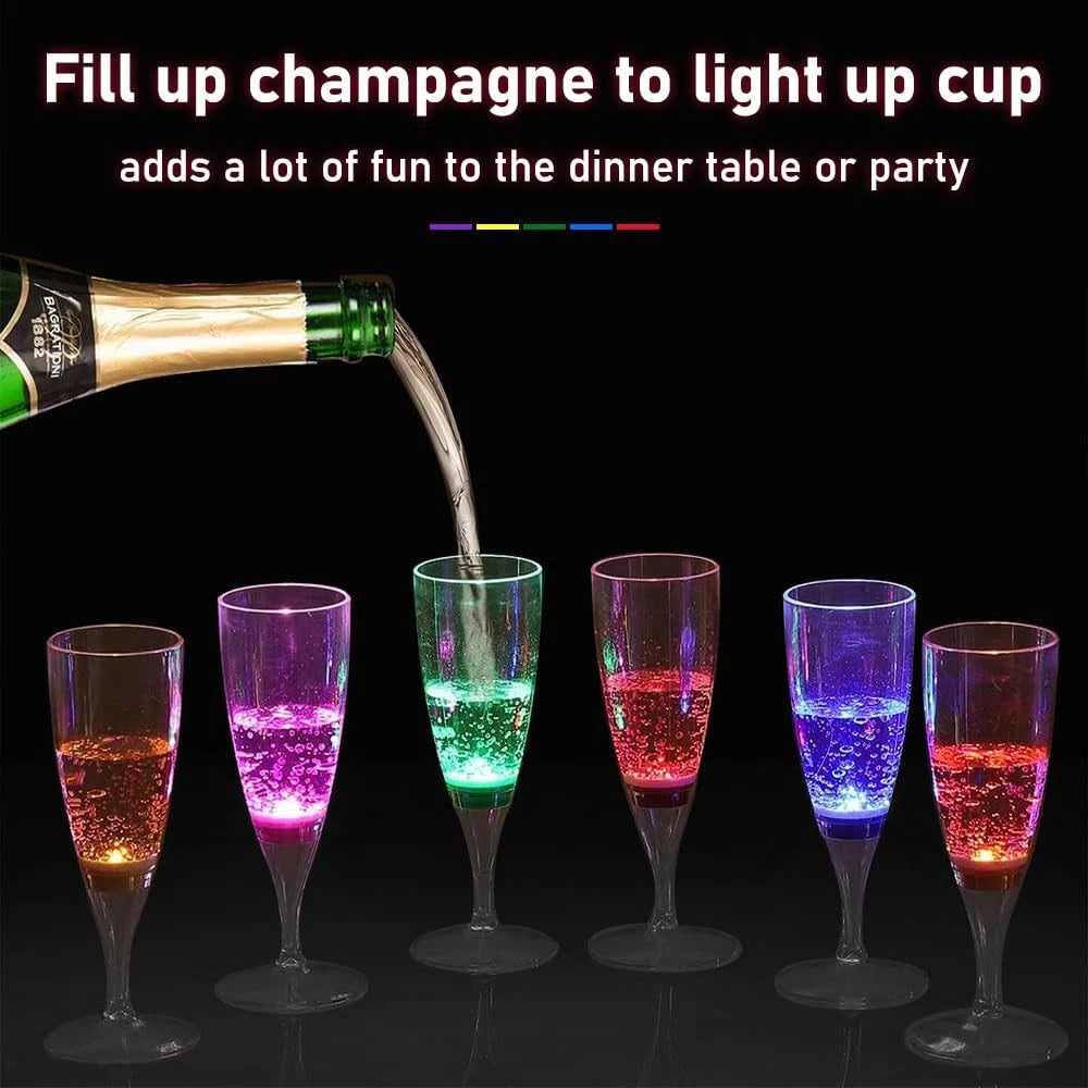 LED Champagne Flutes (Set of 6 Multi-Color), Water Liquid Activated Light Up ... | eBay