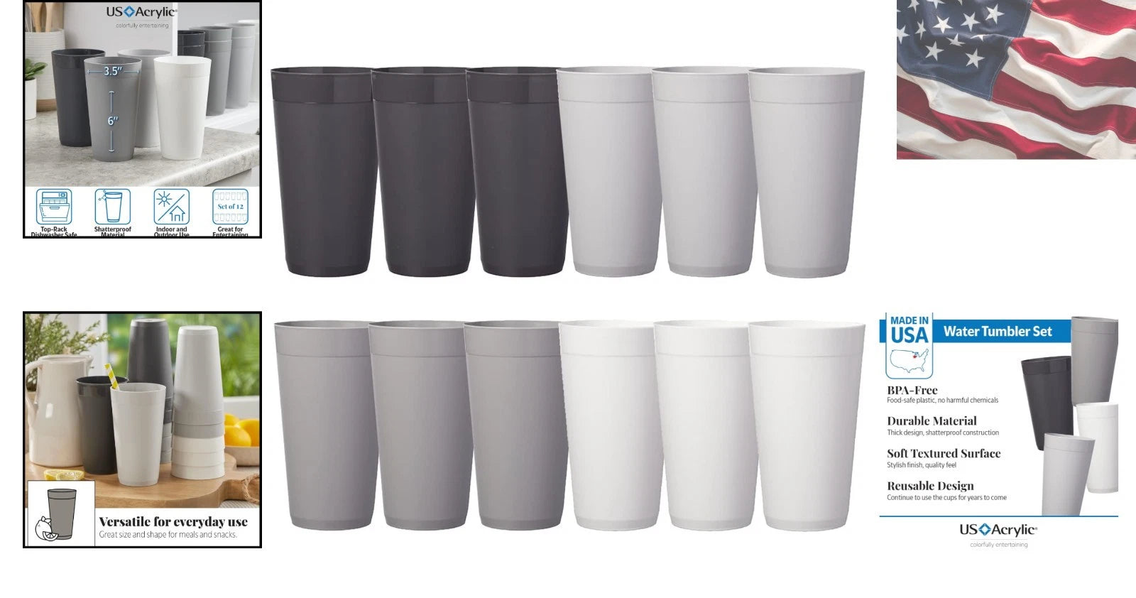Reusable 20oz Shatterproof Plastic Tumblers in Stylish Grey Stone - 12 Pack | eBay