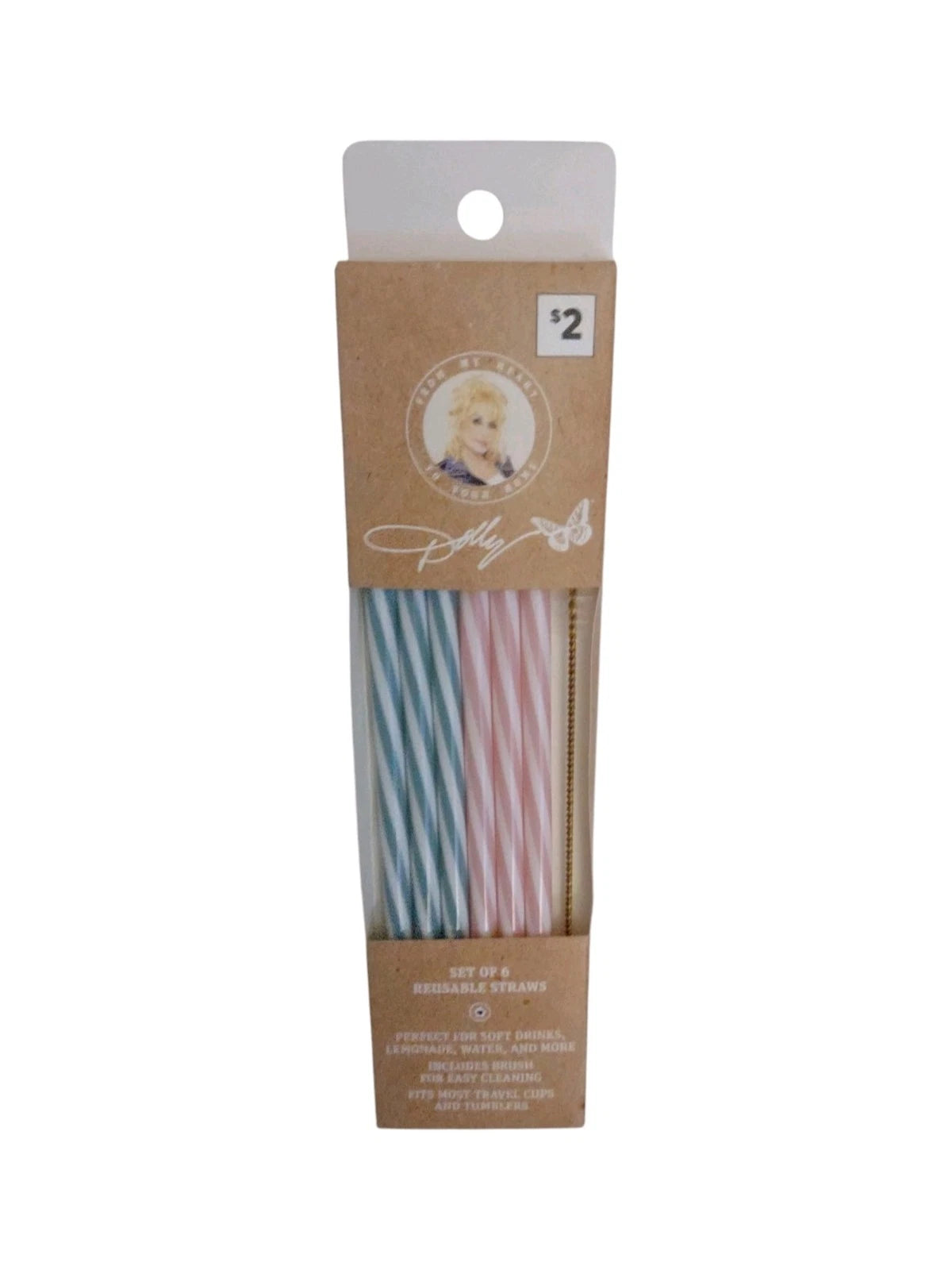 Dolly Parton Reusable Straws Set Of 6 with 1 Brush Pink & Blue Dollycore NWT | eBay