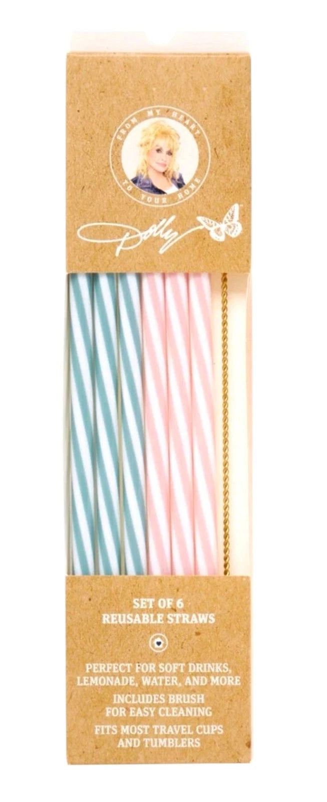 Dolly Parton Reusable Straws Set Of 6 with 1 Brush Pink & Blue Dollycore NWT | eBay