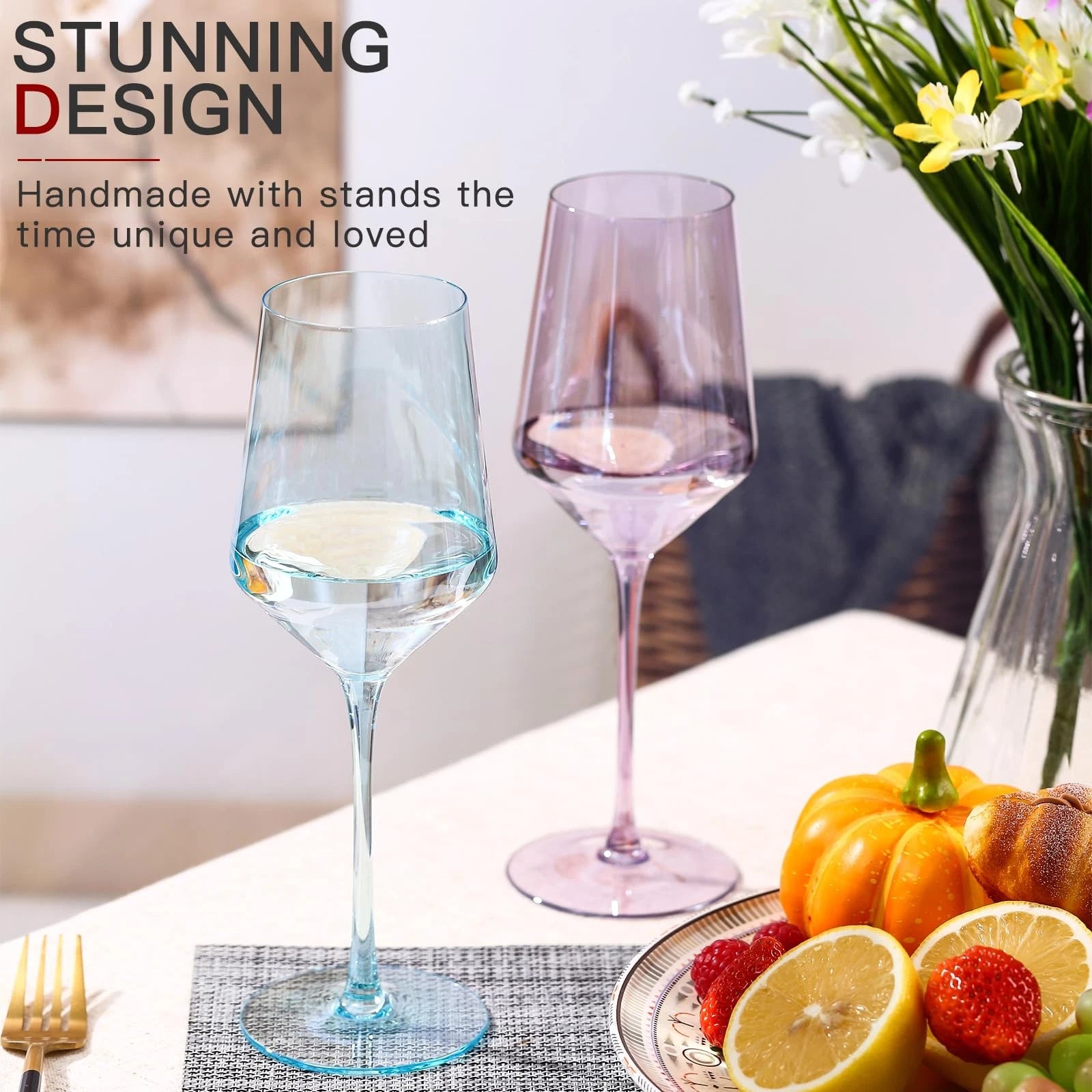 Colored Wine Glasses Set of 6 | 15 oz Hand Blown Crystal | Elegant Stemware | eBay